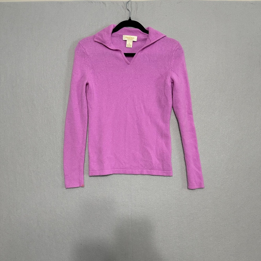 Peck & Peck Cashmere Sweater Womens Small Pink Johnny Collar V-Neck 2 Ply Knit